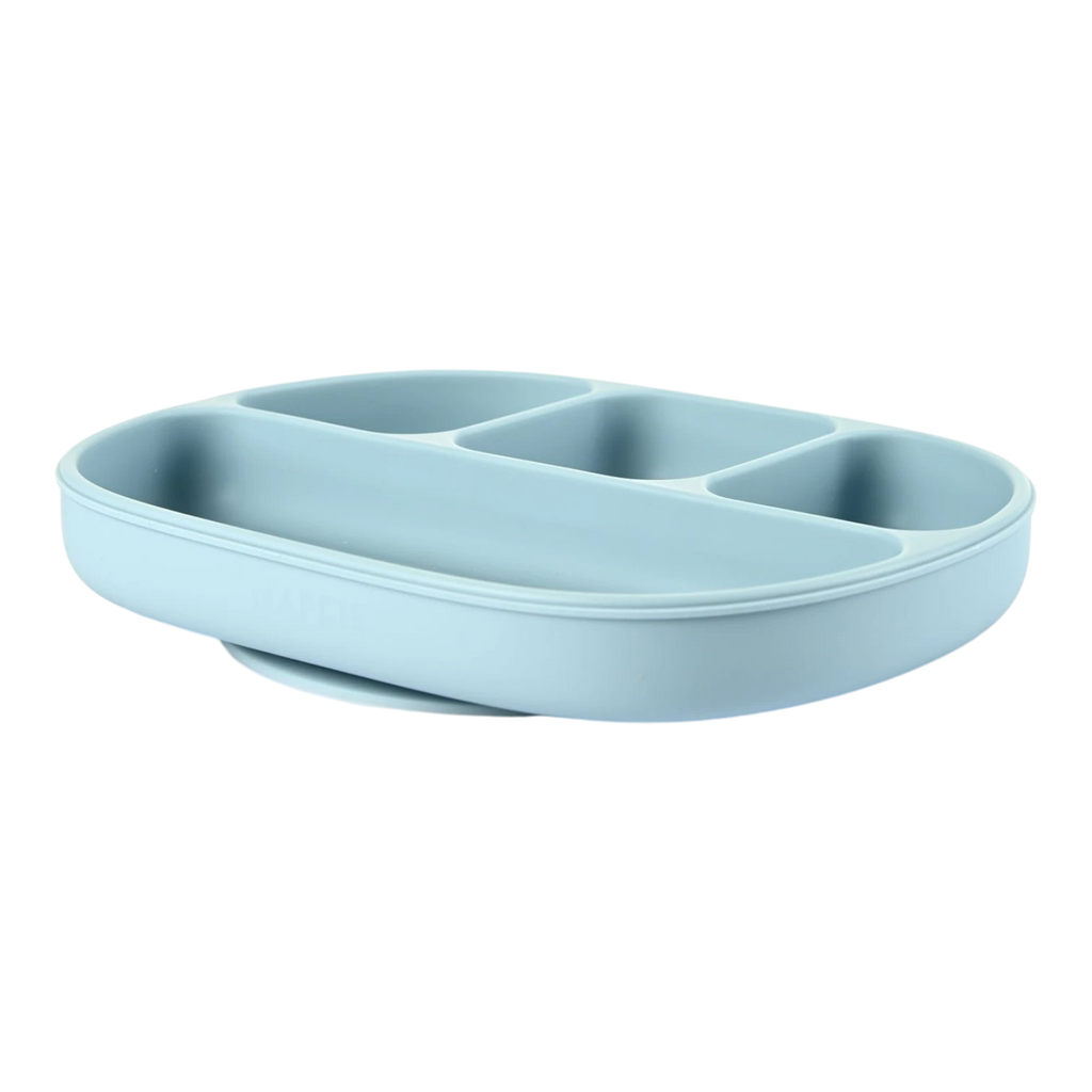 Silicone Suction Plate with Divider - Dusty Blue