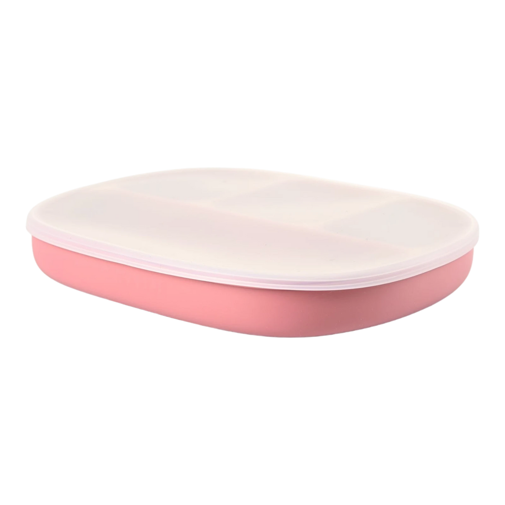 Silicone Suction Plate with Divider - Dark Pink