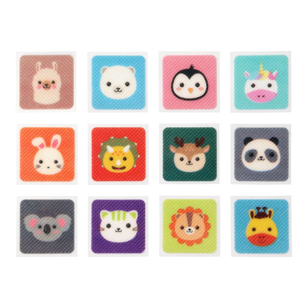 Snapkis Official Natural Mosquito Repellent Patches feature 12 cute animal designs: llama, polar bear, penguin, unicorn, bunny, dinosaur, deer, panda, koala, cat, lion, giraffe.