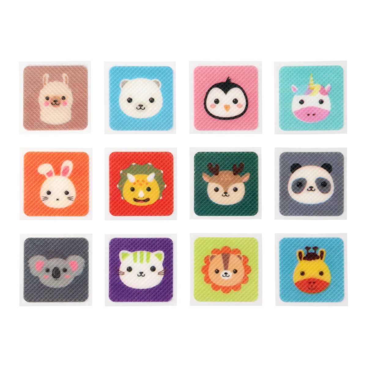 Snapkis Official Natural Mosquito Repellent Patches feature 12 cute animal designs: llama, polar bear, penguin, unicorn, bunny, dinosaur, deer, panda, koala, cat, lion, giraffe.