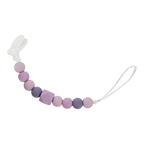 Snapkis Official silicone teether and pacifier clip with purple and lilac beads and a white clasp.